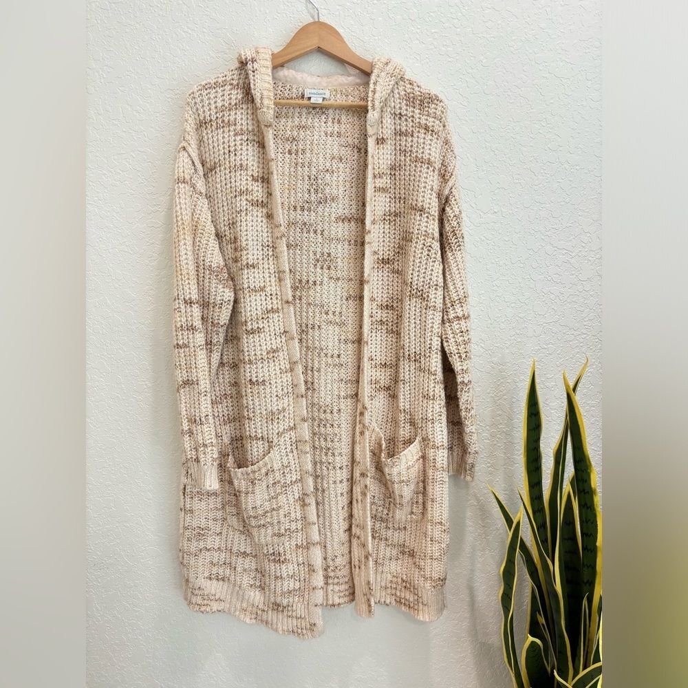 Sundance Cream Hooded Long Open Cardigan Sweater Cotton Wool Size Small